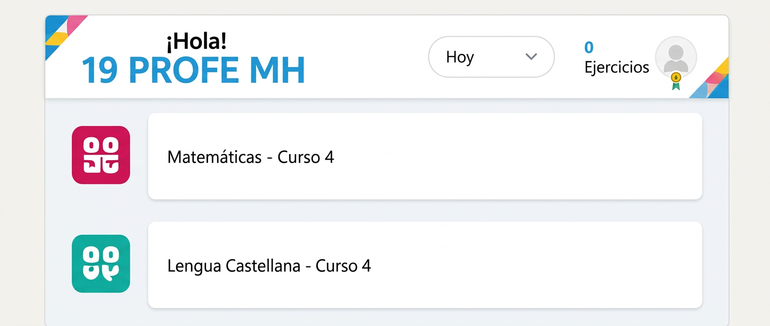 Captura de la pantalla principal del alumnado en Snappet, con las asignaturas Matemáticas y Lengua Castellana.