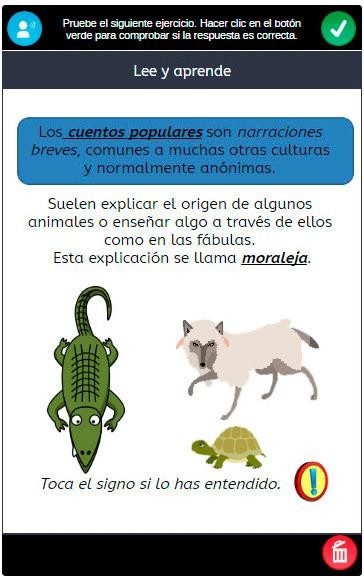 Actividad de Lengua en Snappet sobre los cuentos populares y la moraleja
