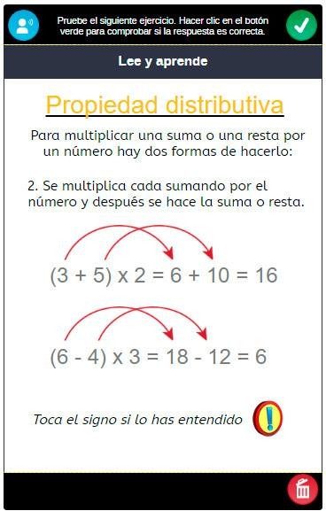 Explicación de Snappet sobre la propiedad distributiva con ejemplos resueltos